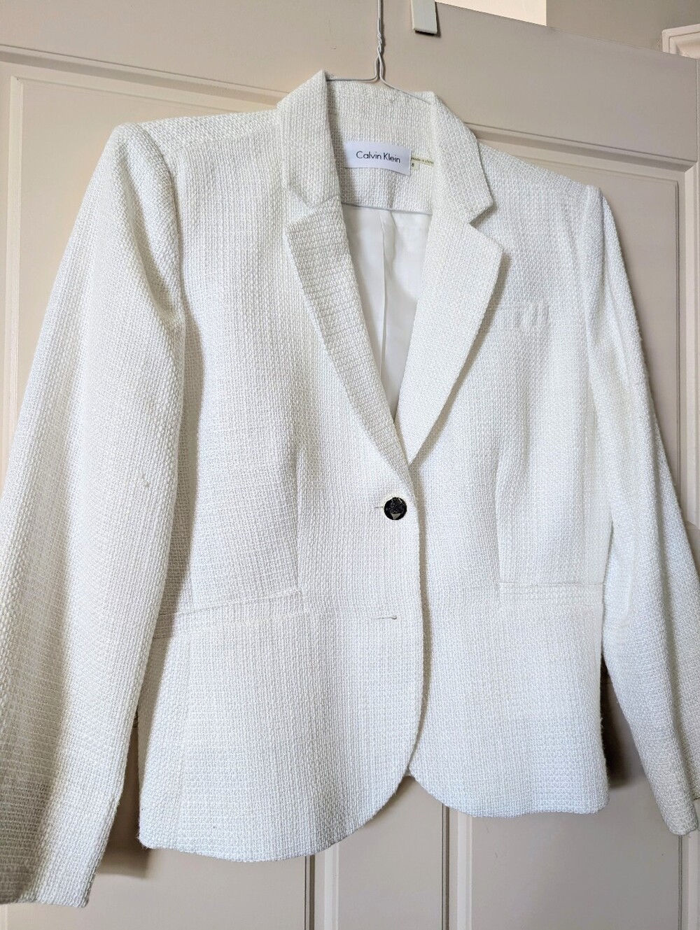 Calvin Klein Ivory Woven Single-Button Blazer